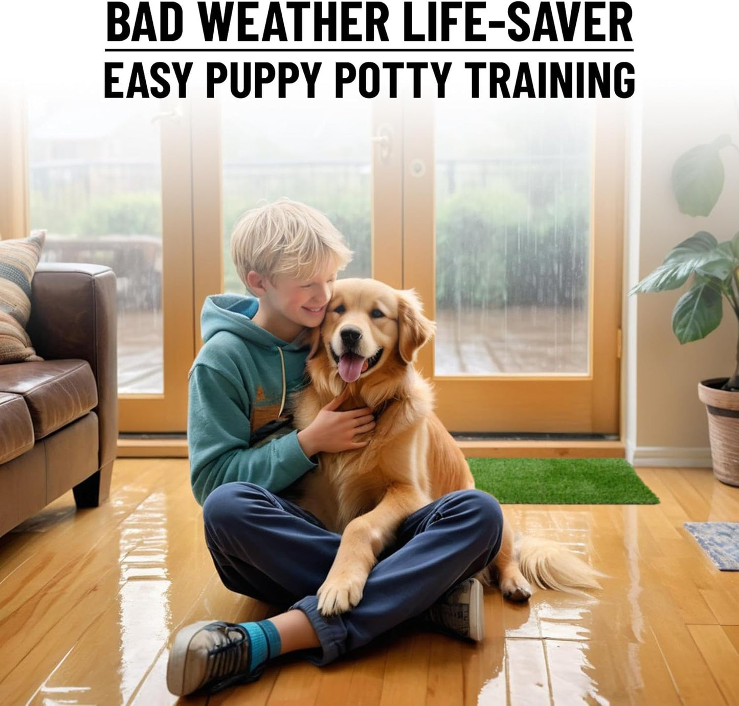 Ottomanson Artificial Grass Puppy Potty Training Pad, 2'7" x 3' Reusable Pee Pad for Small Pets and Dogs