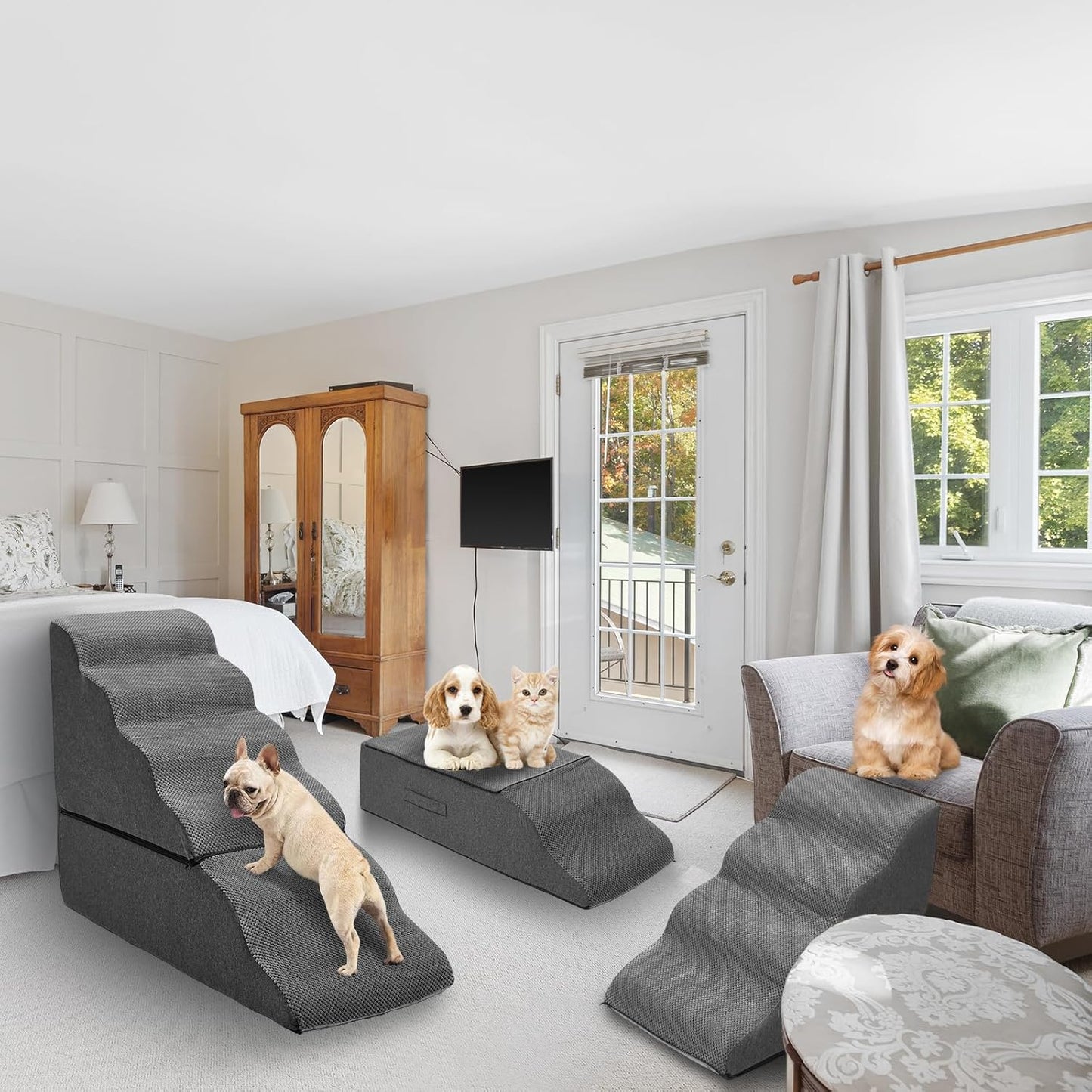 Dog Step Stairs for High Beds 30-36 inches Tall, 6-Step Doggy Steps for Puppies, 33D Foam Pet Stairs Steps for Small Meduim Dogs, Dog Ramp for Old Dogs/Cats, Dark Grey