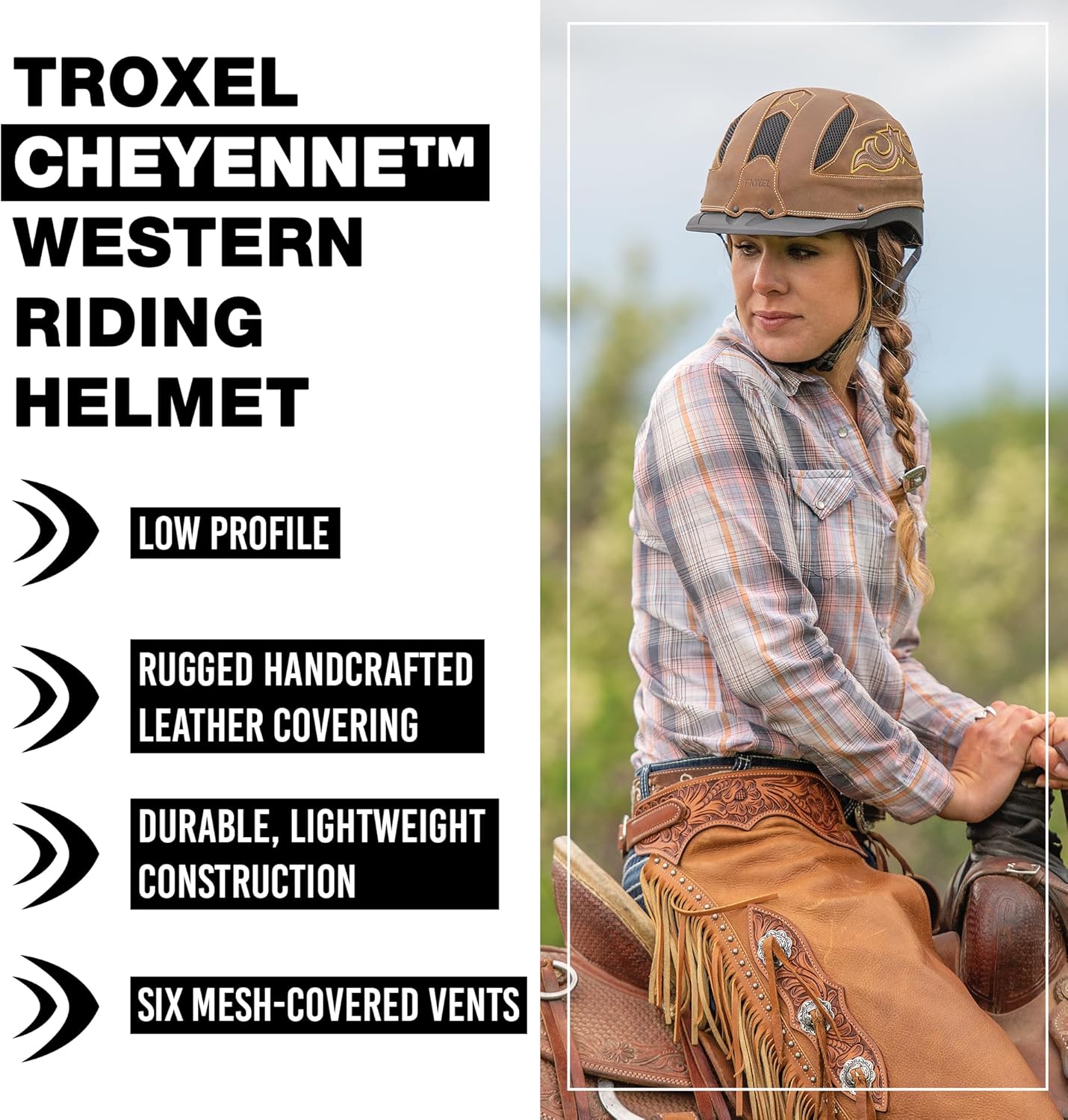 Troxel Cheyenne Rugged Horse Riding Helmet, Low-Profile, Self-Adjustable Design, Safety Horseback Riding Gear