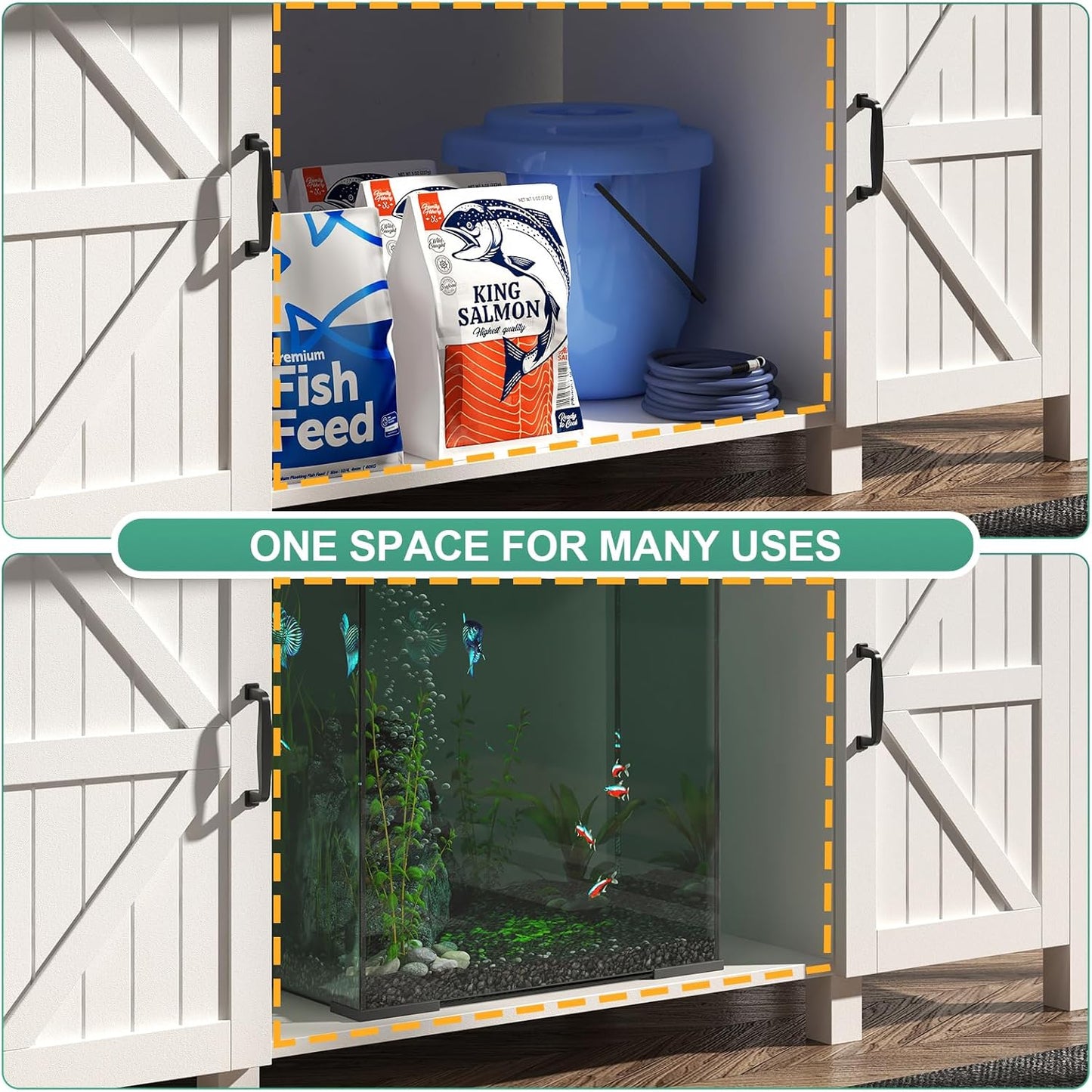 55-75 Gallon Aquarium Stand With Charging Station, Farmhouse Fish Tank Stand, Reptile Tank Stand Terrarium Stand with Drawer and Cabinet Storage, Sturdy Heavy Duty 53.5"×19.7" Tabletop - White