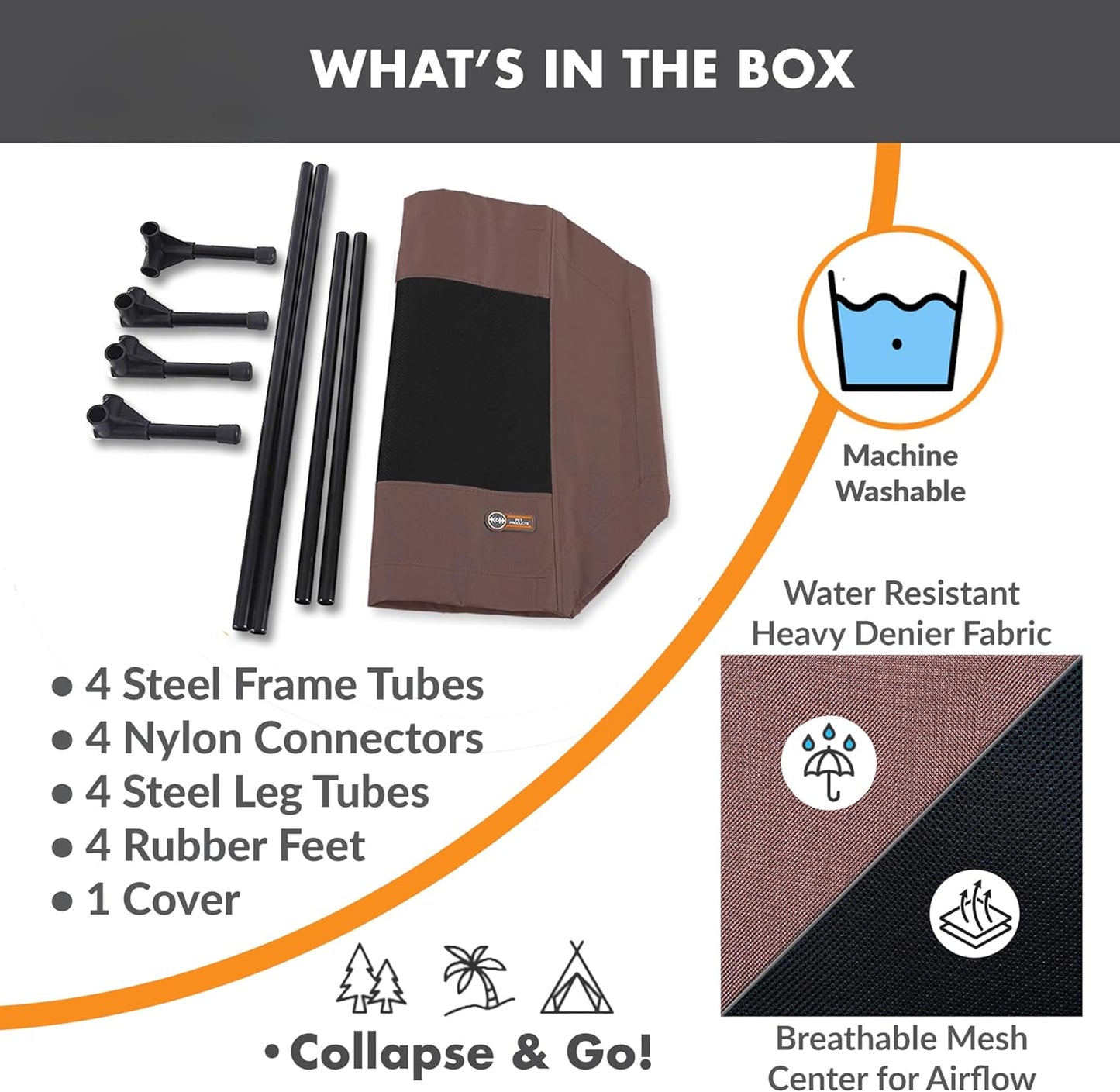 K&H Pet Products Outdoor Elevated Dog Cot, Breathable Cooling Elevated Cot Hammock Pet Bed for Small Dogs, Washable Mesh Cover, Raised Metal Frame, Collapsible, Portable - Small 22 X 17in Chocolate