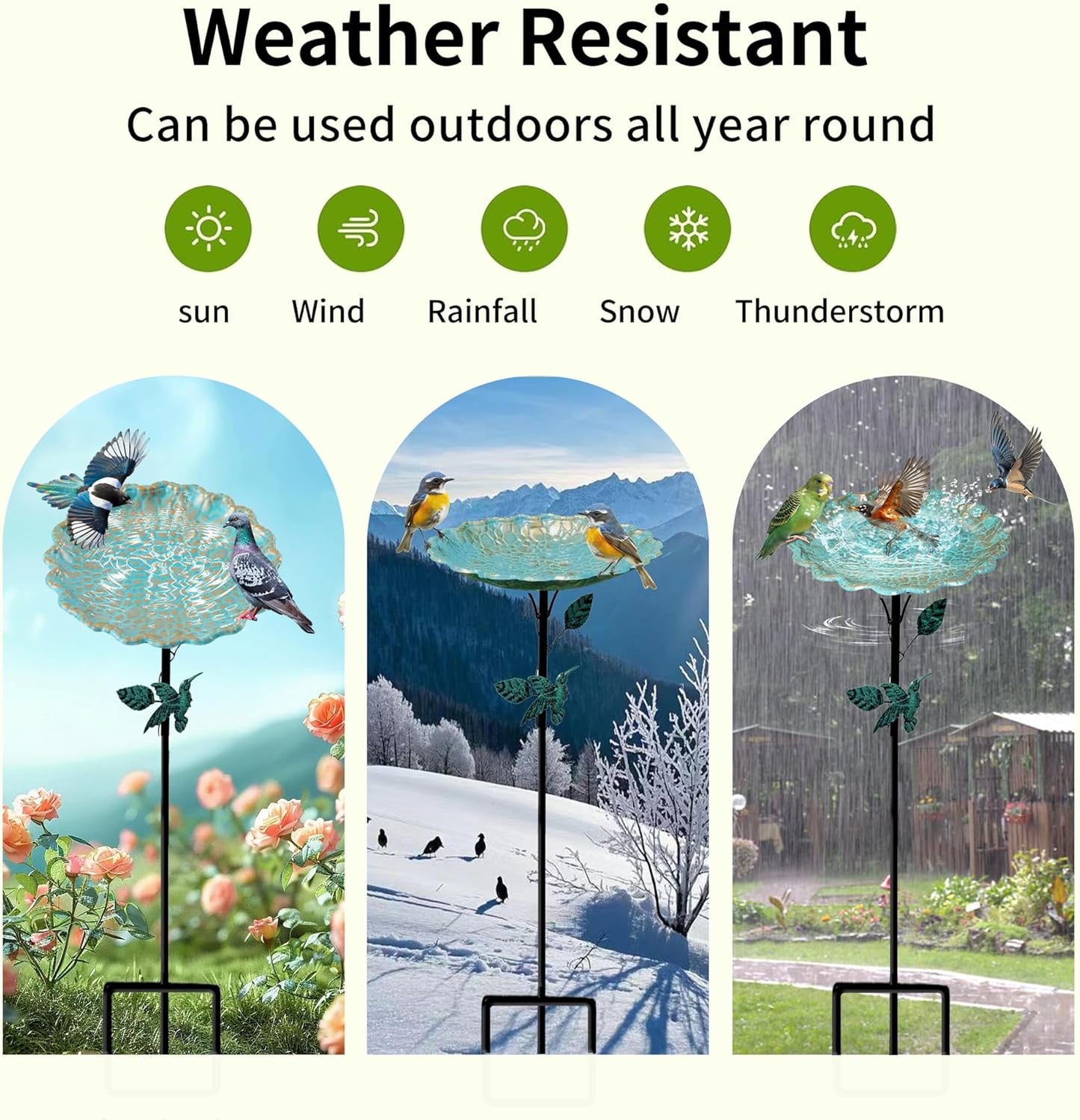 Bird Bath for Outside, Metal Birdbath Freestanding Bird Bath & Birdfeeder with 3-Pronged Base, Using for Outdoors Garden Patio Yard, Green