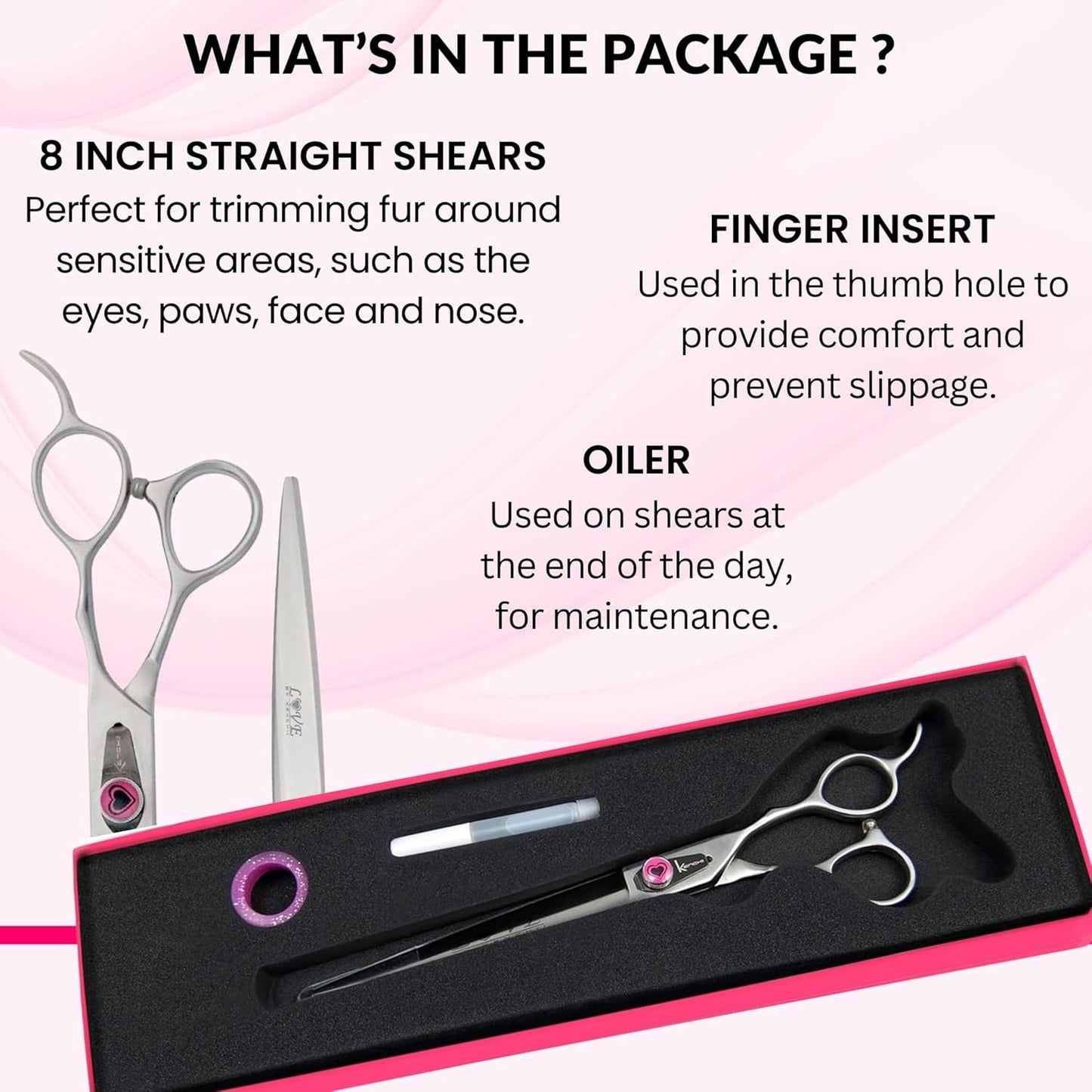 Kenchii Love Dog Grooming Scissors, 8 Inch Straight Shears, Dog Scissors for Grooming, Professional Pet Grooming Scissors, Heavy Duty, Durable and Sharp