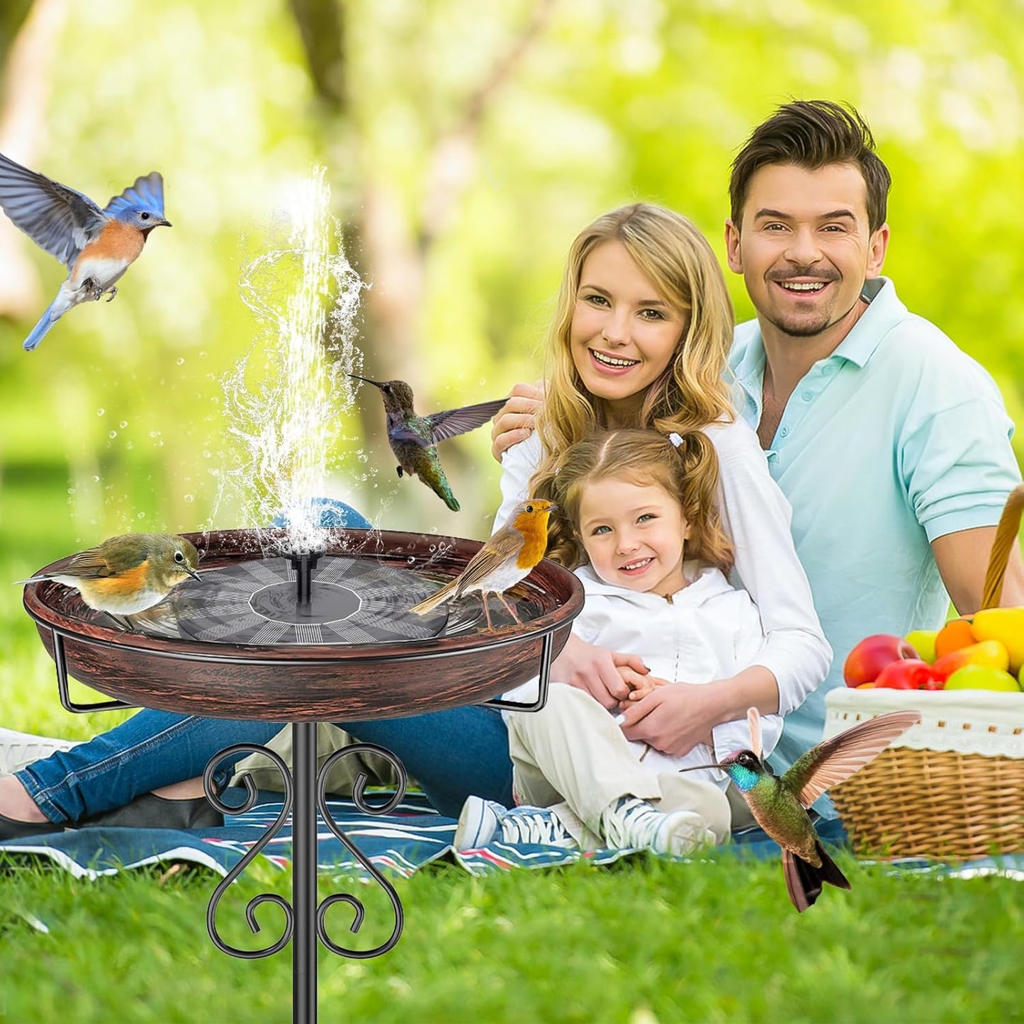 Metal Bird Bath for Outside,Bird Baths Feeder Bowl with 5 Prongs Base Stake,Freestanding BirdBaths for Outdoors Garden Patio Yard Lawn Decor (Vintage Bronze)