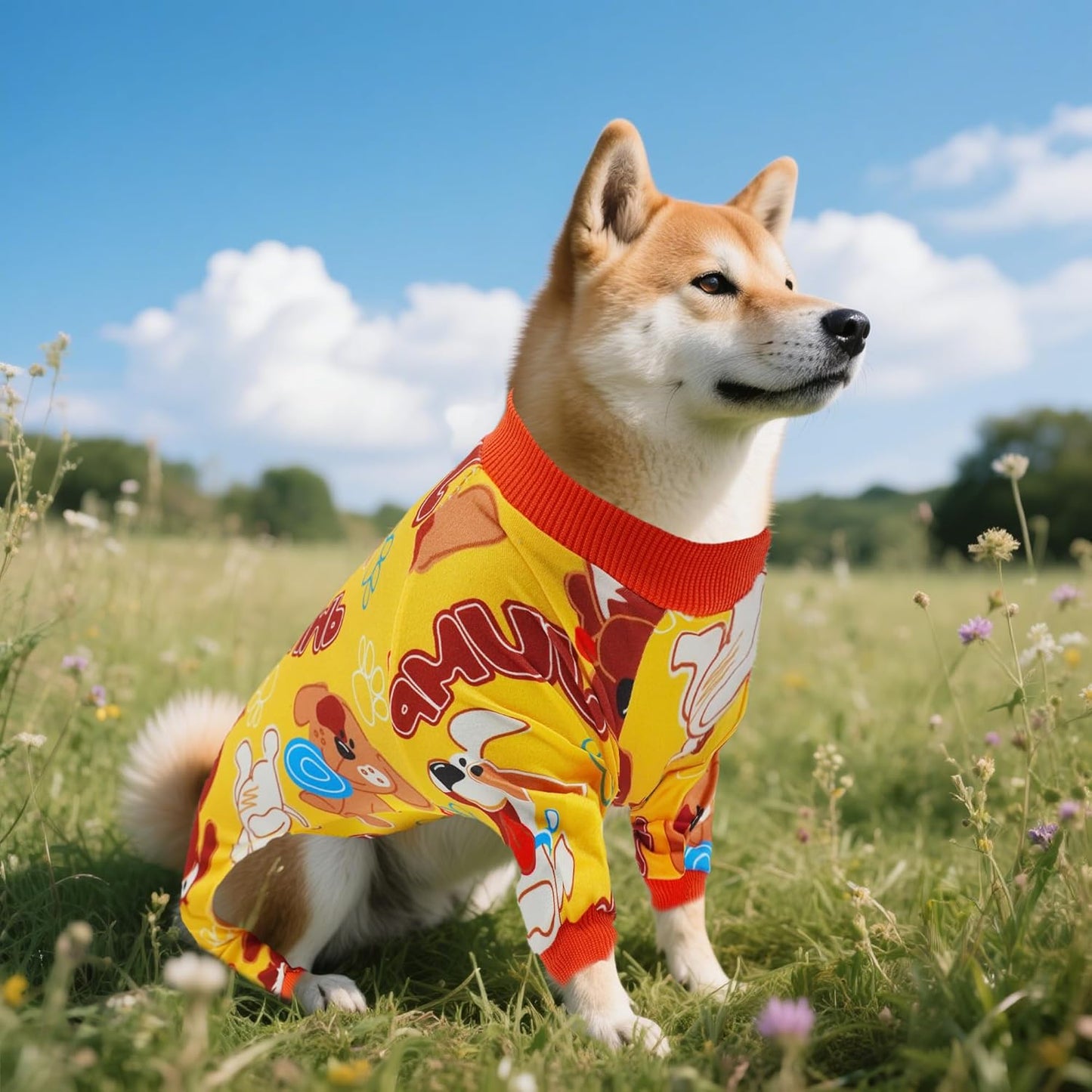 2PCS Dog Pajamas for Medium Sized Dog Pjs Clothes Puppy Onesies Outfits Pet Jammies Boy Girl Male Female Apparel Paw Bone Puppy Print M