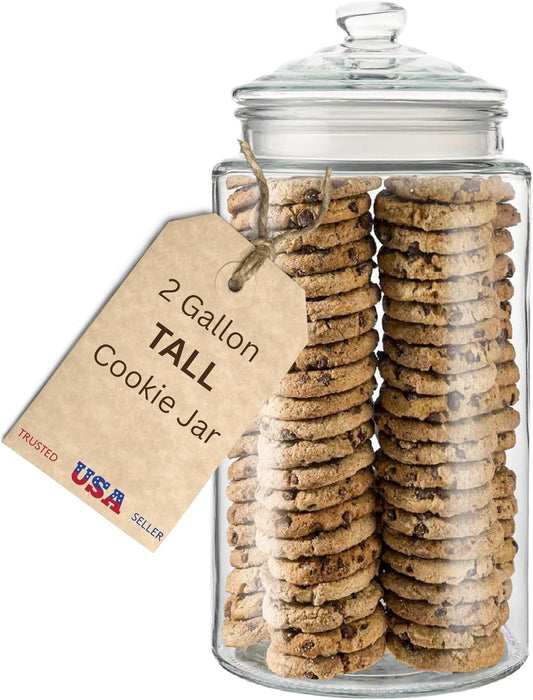 2-Gallon Tall Glass Cookie Jar with Airtight Lid β Large Kitchen Canister for Cookies, Sugar, Flour, and Dog Treats