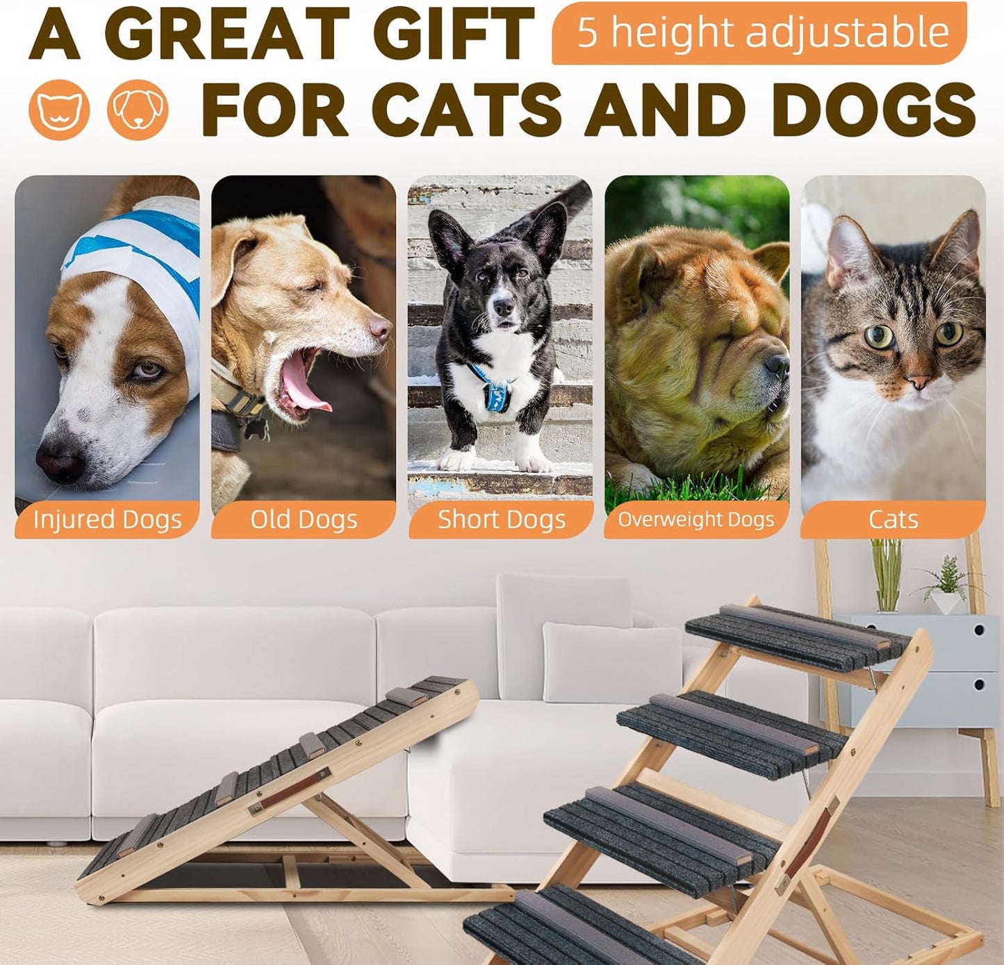 2-in-1 Dog Ramp and Dog Stairs Folding Ramp for Bed and Couch, Suitable for Small to Medium Dogs, Supports up to 150 Pounds