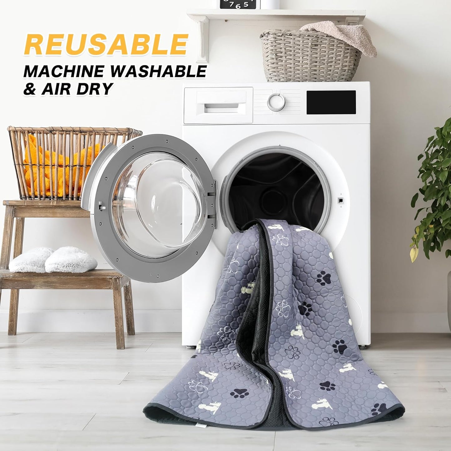 Washable Pee Pads for Dogs, 2 Pack Reusable Puppy Pads, Waterproof Pet Pee Pads for Dog Potty Training, Extra Large Dog Pee Pads for Crate, Playpen, and Whelping, Durable and Absorbent, Grey 24"x36"