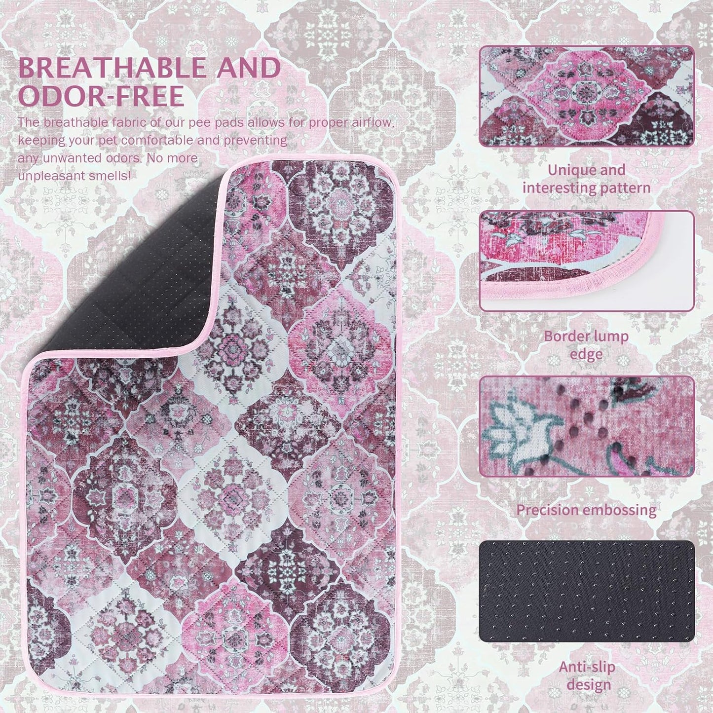 IEUUMLER Washable Pee Pads for Dogs, 2 Pack Reusable Pee Pads for Dogs Non-Slip Grip, Super Absorbent Waterproof Puppy Pads for Potty Training, Playpen, Crate, Whelping Box EU011 Pink, 30x20