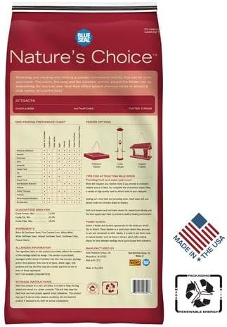Blue Seal Nature's Choice Wild Bird Seed | High Energy Blend, Sunflower and White Safflower Seeds, No Filler | 20 Pound Bag