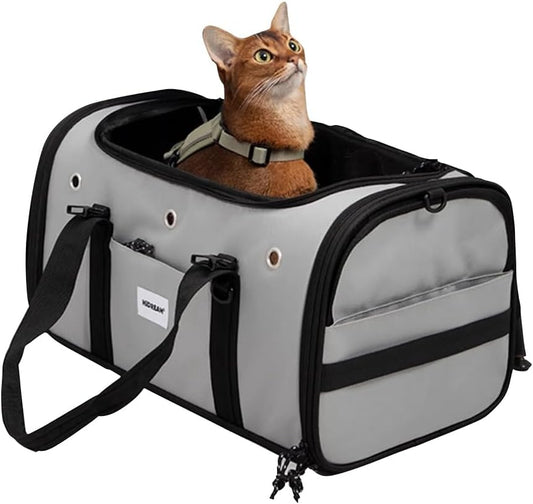 Pet Carrier Bag, Foldable Cat Bag Airline Approved, Soft-Sided Cat Travel Bag, Washable Dog Carrier Privacy Protection for Home Outdoor Travel(M, Grey)
