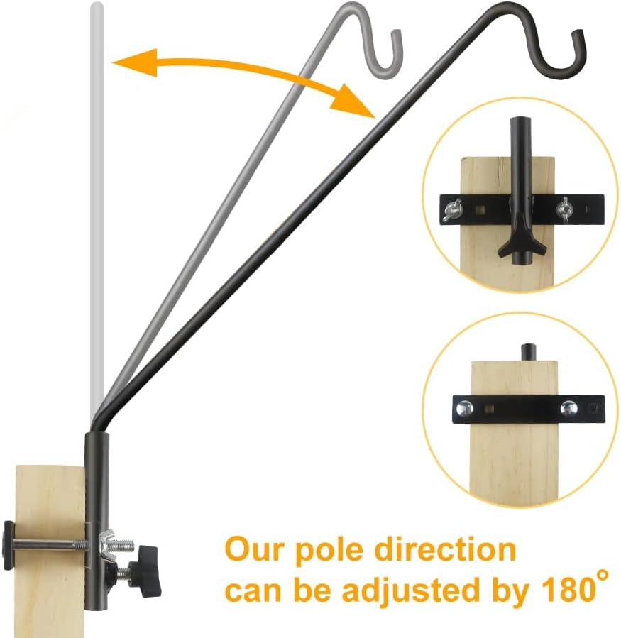 2 Packs Extended Fence Deck Heavy Duty Bird Feeder Hook, 360 Degree Rotary and Length Adjustable Plant Bracket for Bird Feeders Planters Suet Baskets Lanterns Wind Chimes and More