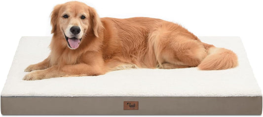 Orthopedic Dog Bed for Extra Large Dogs, XL Waterproof Pet Bed for Large Sized Dog, Egg Crate Foam Pet Bed with Removable Washable Oxford Cooling Cover, Khaki White