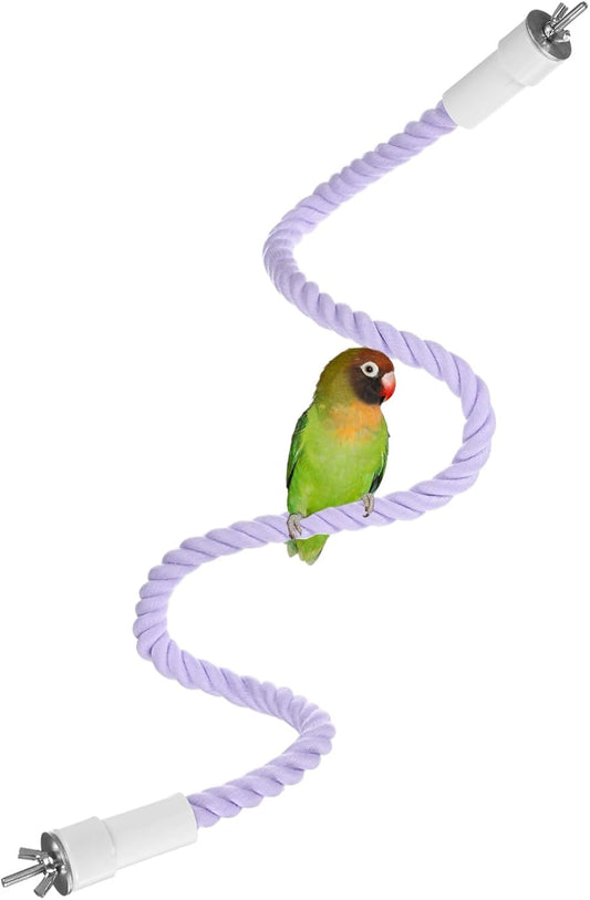 1-Pack Rope Perches for Bird Cages, 31.5 in Length Comfort Grip Flexible Rope Perch Beak & Paw Grinding for Parrots/Cockatiels/Parakeets, Bird Platform Sand [Purple]