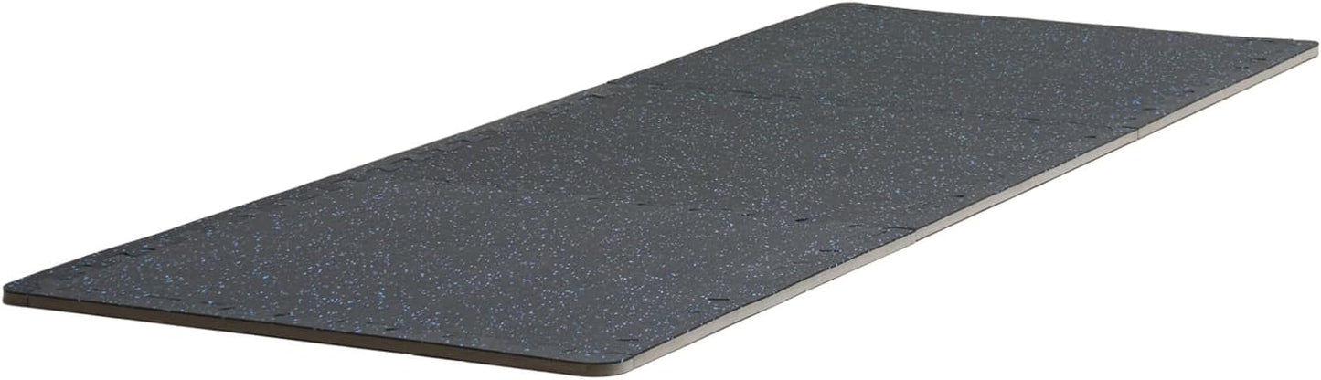 VEVOR 0.56 Inch Thick Gym Floor Tiles, 6 Tiles Rubber Top with EVA Foam, 25" x 25" Gym Flooring Workout Mats with 25 sq.ft Coverage, Interlocking Puzzle Gym Mats for Gym, Home, Garage, Black & Blue