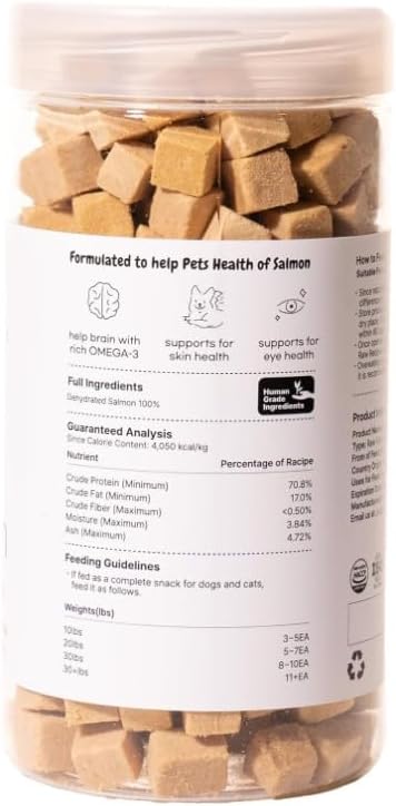 Puppyluv Treat - Freeze Dried Salmon Dog & Cat Treats, Wild Caught, Single Ingredient, Natural High Protein & Fish Oil, Grain Free Gluten Free, 3.2oz