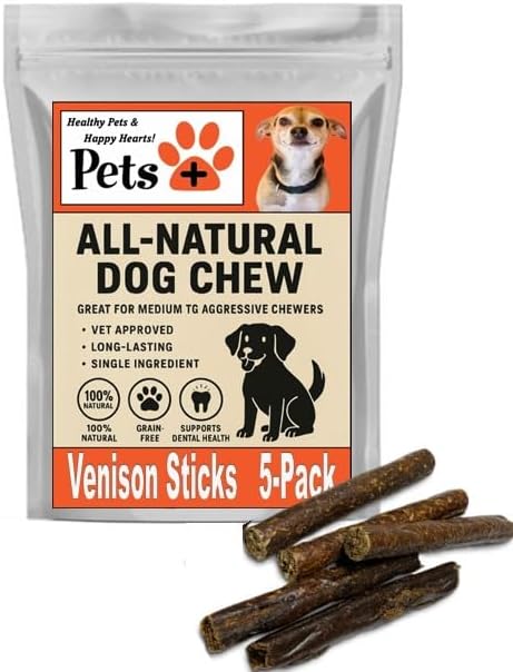 Pets Plus Premium Dog Treats – Venison Jerky, 5 Pack | All-Natural, High-Protein Dog Chews, Grain-Free Healthy Treats for Training, Rewards & Dental Support