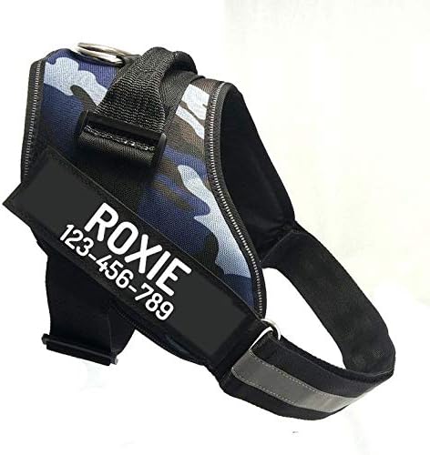 PawPawify Custom No Pull Dog Harness with Name and Phone Number, Heavy Duty Personalized Pet Vest to Prevent Tugging, Pulling, or Choking, Training and Walking (Camouflage Navy, XL (60-85 LBS))