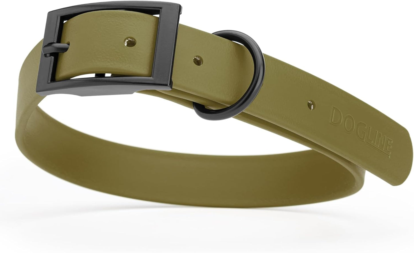 Dogline Biothane Waterproof Dog Collar Strong Coated Nylon Webbing with Black Hardware Odor- Proof for Easy Care Easy to Clean High Performance Fits Small Medium or Large Dogs, Olive Drab Green