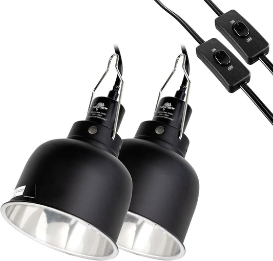 2 Pack Reptile Light Fixture, 5.5in Deep Dome Reptile Lamp Fixture, Optical Reflection Cover, Separate Switch & Hook, Terrarium Light Fixture for Reptile Heat Basking UVB Bulbs, 100W, Black