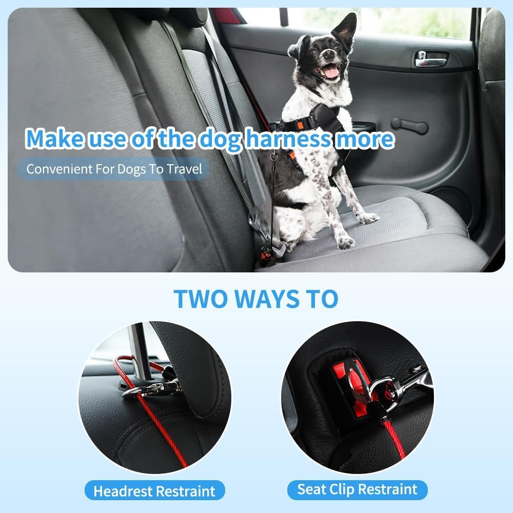 Dog Seat Belt Harness for Car,2pcs Dog Seatbelt of Coated Wire Leash Safety Restraint,No Chew Tether Cable Vehicle Dogs Accessories,Double Clips & Latch (Black, 24 inch/60 CM)