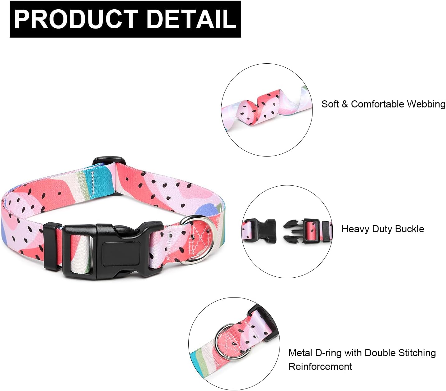 Mercano Adjustable Dog Collar - Special Design Patterns, Soft Nylon Comfortable Durable Pet Collar for Small Medium Large Dogs (L, Watermelon)