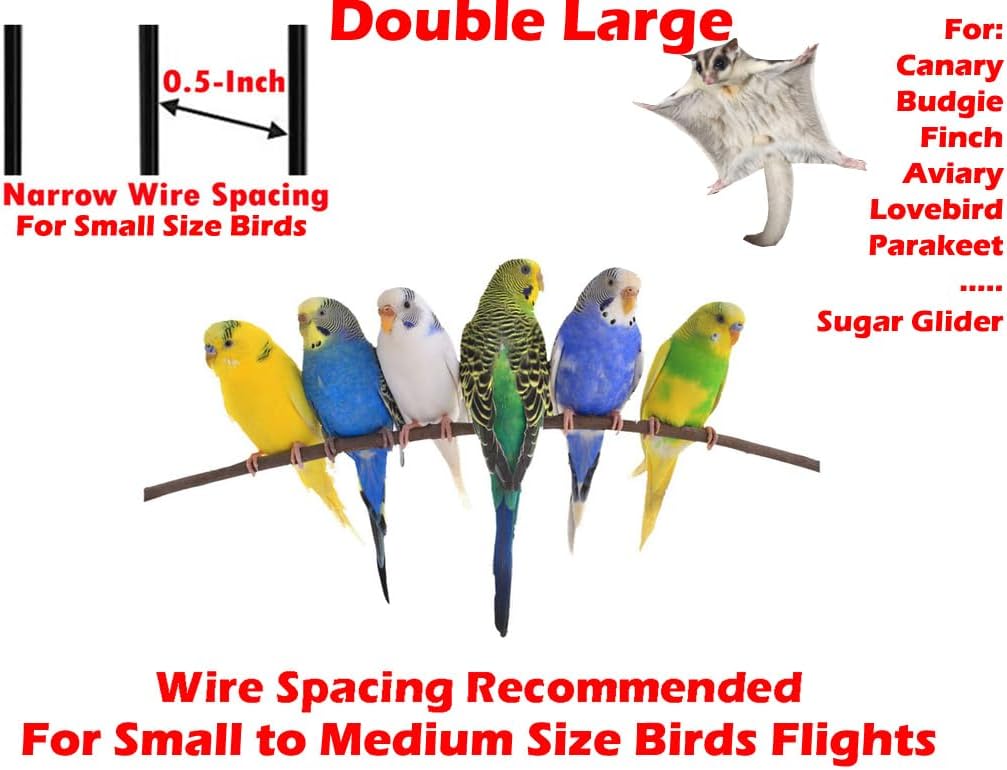 54" Extra Large Double Breeding Flight Bird Wrought Iron Double Parrot Bird Cage Slide Out Center Divider Side Nesting Doors Cockatiel Conure Removalbe Rolling Stand