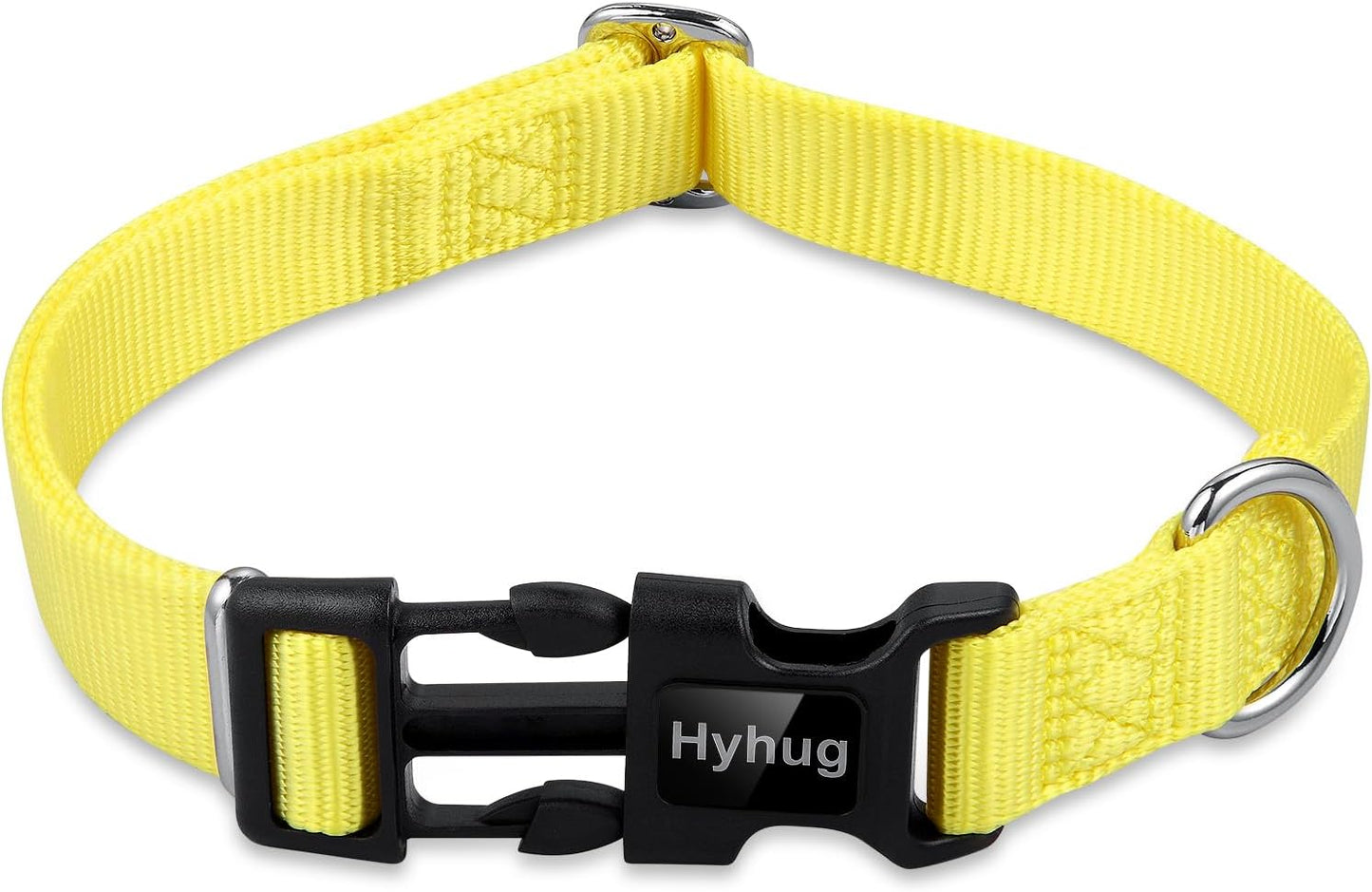Hyhug Pets Solid Color Classic Regular Heavy Duty Basic Collar for Large Dogs, Unique Design Adjustment Triglide Slide (Buckle) Can Attached Name Tag Accessories. (Large, Illuminating Yellow)