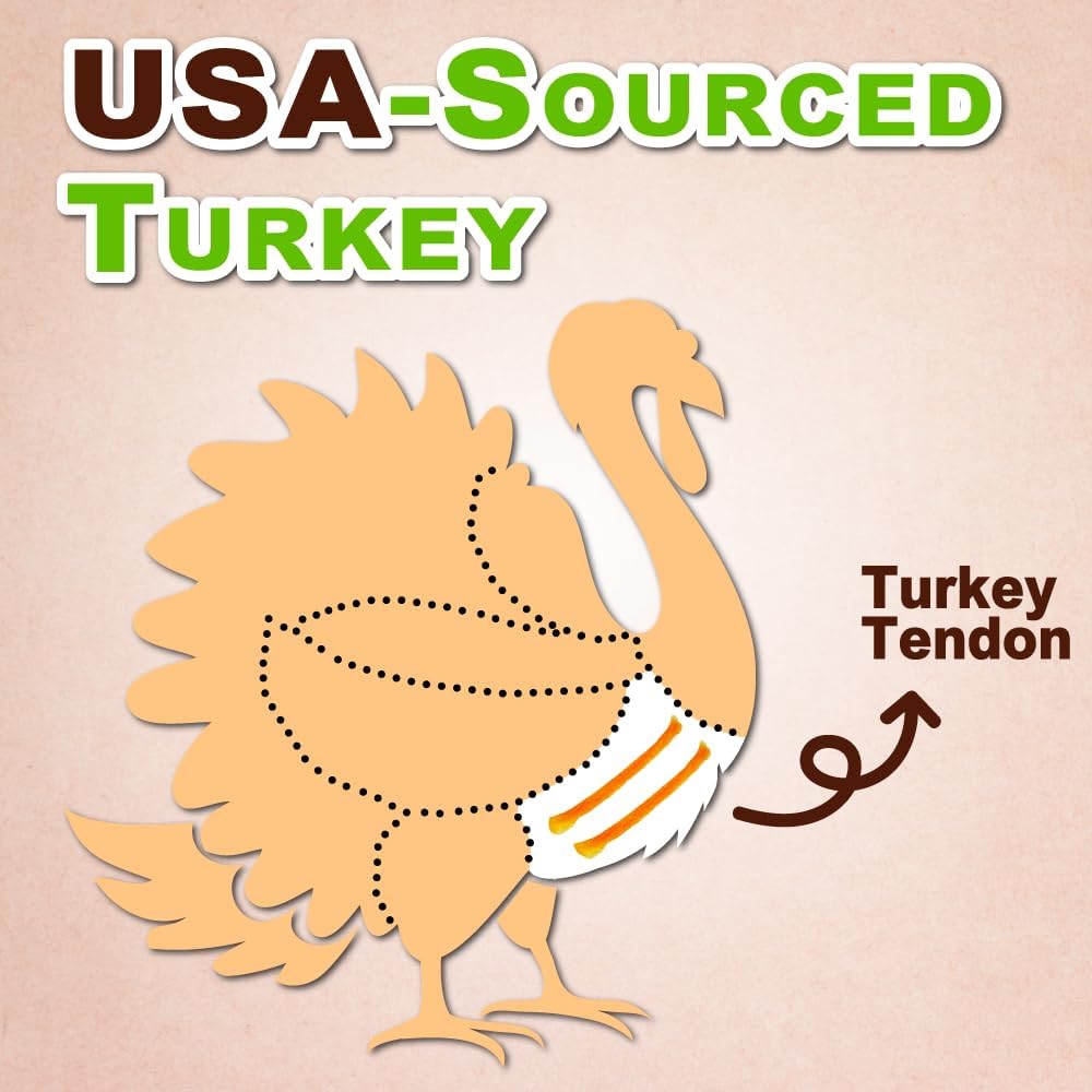 Afreschi Natural Turkey Tendon Bone (L) 3.53 oz, USA-Sourced Turkey Tendon, All Natural Human Grade Dog Chew, Hypoallergenic, Rawhide Alternative, Dog Treats for Large Breeds