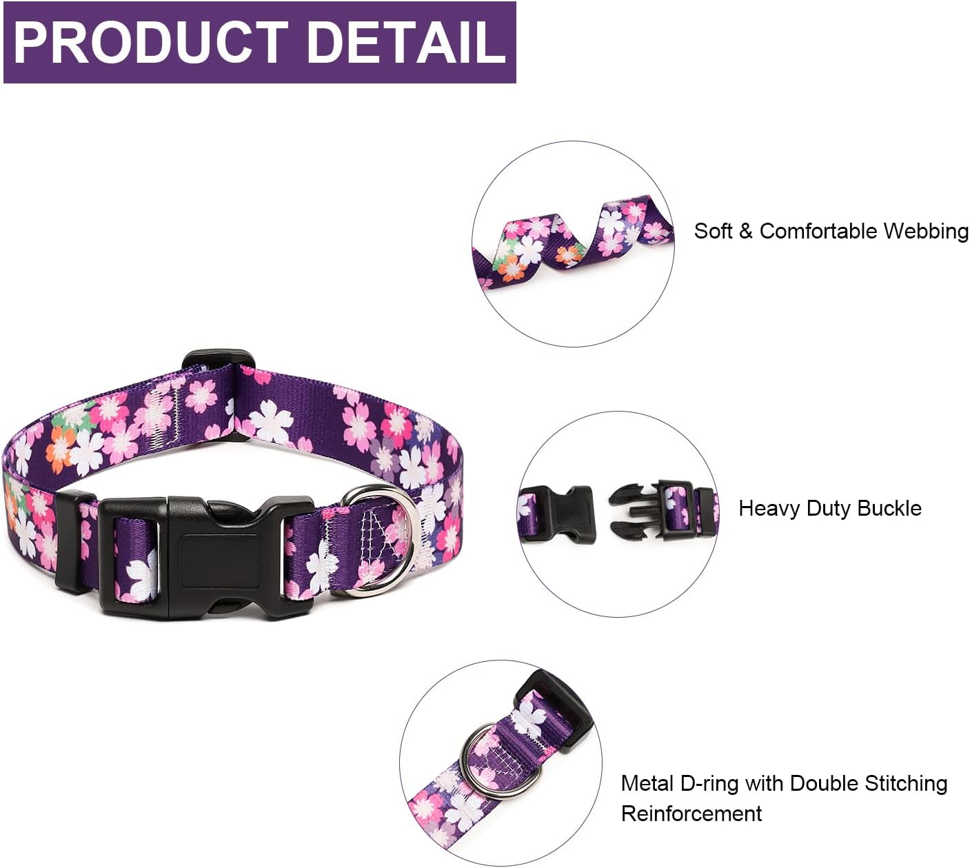 Mercano Adjustable Dog Collar - Special Design Patterns, Soft Nylon Comfortable Sturdy Pet Collar for Small Medium Large Dogs (L, Floral Pink)