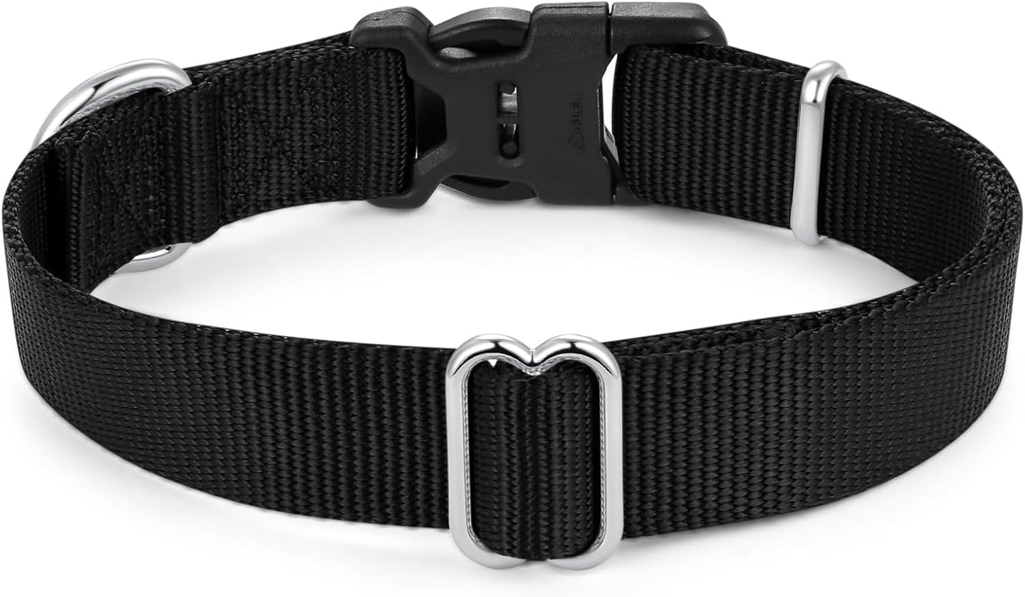 Mikivery Nylon Dog Collar with Quick Release Buckle Soft Adjustable Sturdy for Small Medium Large Dogs Black,L