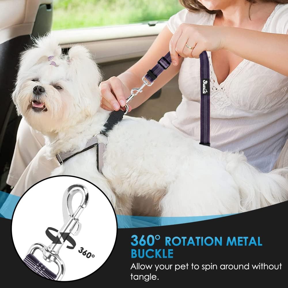 SlowTon Dog Seat Belt for Car, 2 Pack Dog Car Harness Seatbelt Adjustable with Elastic Bungee Buffer, 2 in 1 Pet Car Leash Headrest Restraint Dog Reflective Safety Tether (Purple, Headrest+Clip)