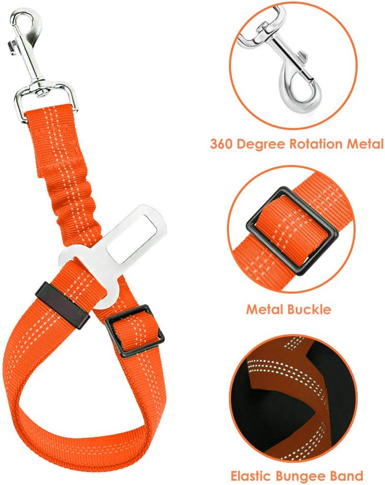 Lukovee Dog Seat Belt for Car, Adjustable Dog Car Harness for Large Medium Small Dogs, Soft Padded & Breathable Mesh Dog Seatbelt with Car Vehicle Connector Strap (Orange,Large)