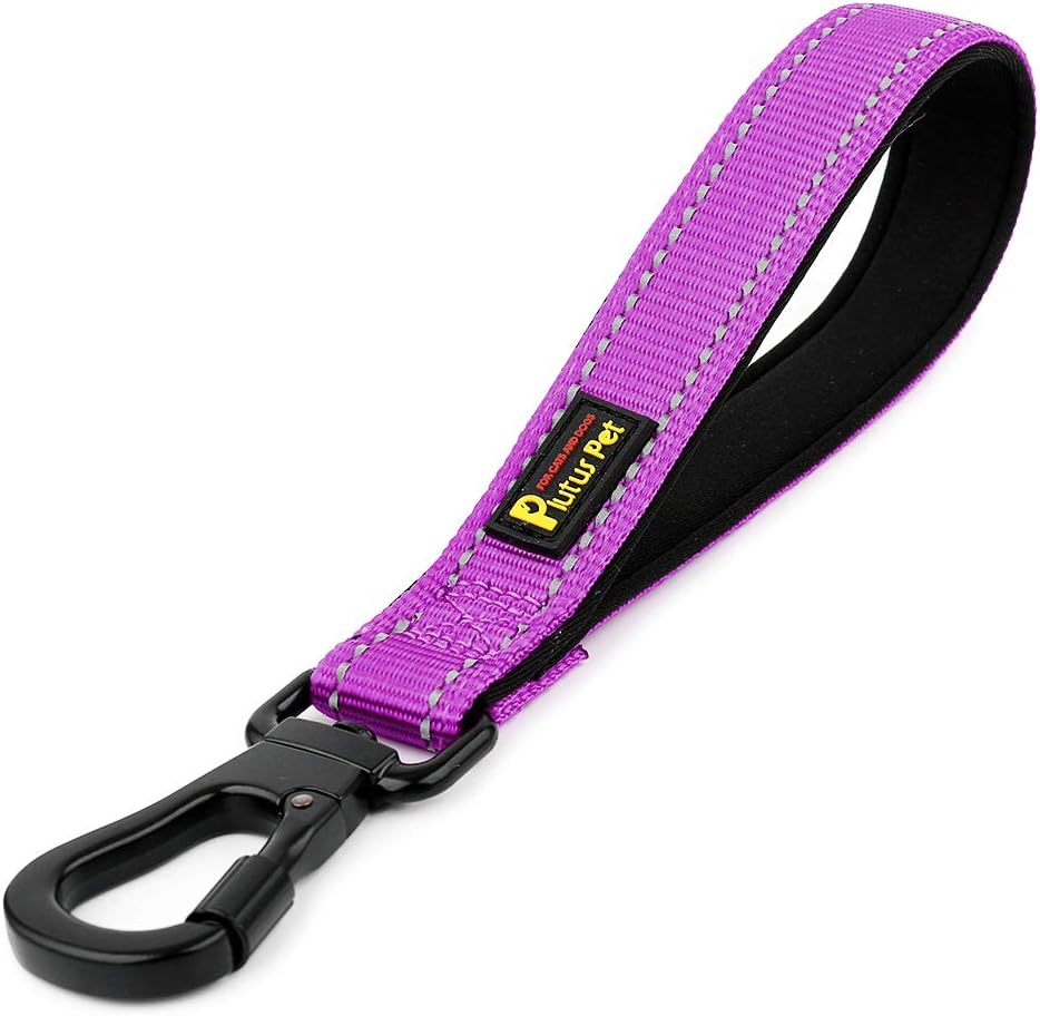 PLUTUS PET 10” Short Dog Leash, Reflective Nylon Padded Handle, Strong Traffic Leash with Carabiner Clip, Perfect for Large or Medium Dogs（10”，Purple