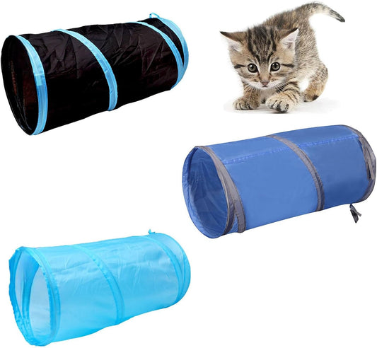 iCAGY Foldable Spiral Cat Tunnel - Indoor Toy for Small Cats, Kittens, and Rabbits - Tube for Interactive Play and Outdoor Fun - Pet Toy 20" 3 Pcs (Black, Royal Blue, Sky Blue)