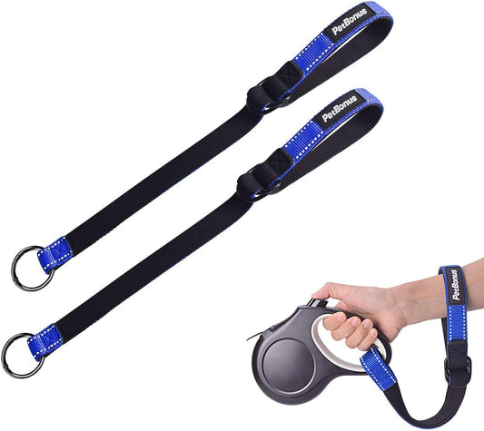 PetBonus 2 Packs Short Dog Leash, Safety Wrist Strap for Retractable Dog Leash, Reflective Design and Adjustable Soft Padded Handle, Extra Layer Security for Pet Stroller (Blue, Blue)
