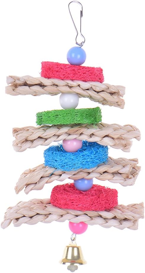 Hypeety Pet Bird Parrot Swing Chewing Toy Natural Sepa Takraw with Happy Twist Colorful Bead Swing Bell
