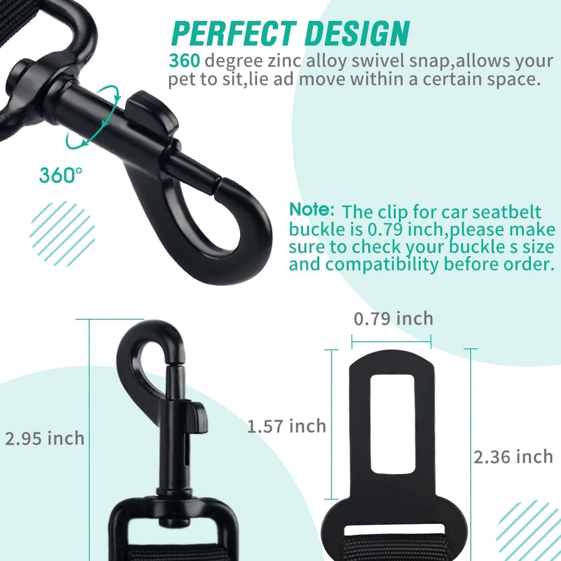 COOYOO Dog Seat Belt, Durability Retractable Dog Car Harness Adjustable Dog Seat Belt for Vehicle Nylon Pet Safety Seat Belts Heavy Duty & Elastic