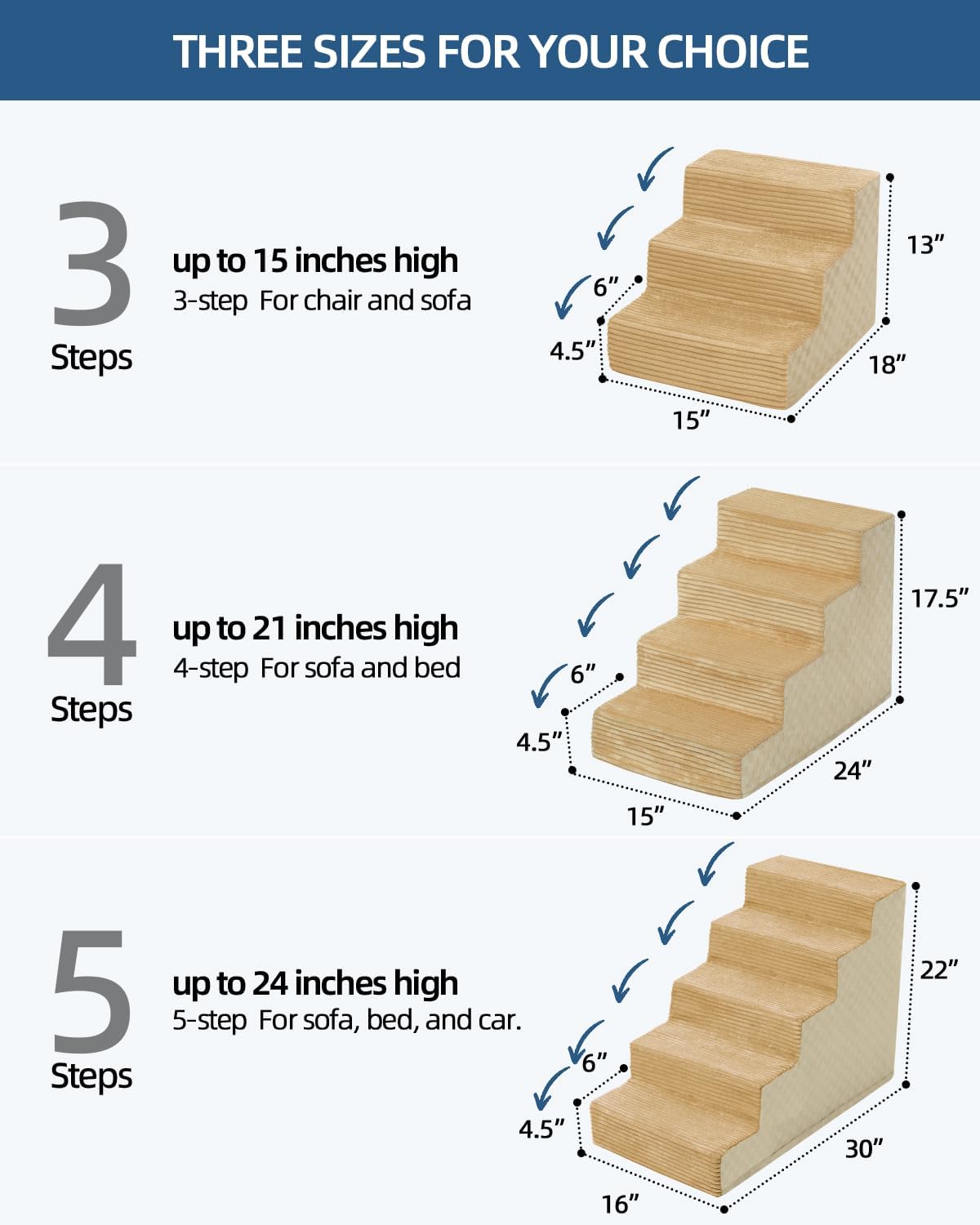 Dog Stairs for Small Dogs,17.5" H,4-Step Dog Steps for Bed and Couch with High Density Foam,Non-Slip Pet Steps for Doggy and Cat,Pet Stairs with a Washable Cover,Khaki