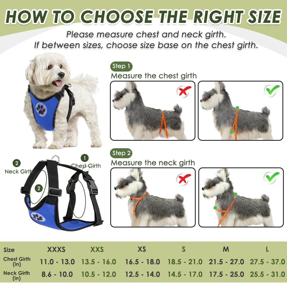 SlowTon Dog Seat Belt Harness for Car, Dog Car Harness Adjustable Mesh Breathable & Dog Seatbelt Safety Tether with Elastic Bungee for Small Medium Large Pets(Blue, Double Clip, XS)