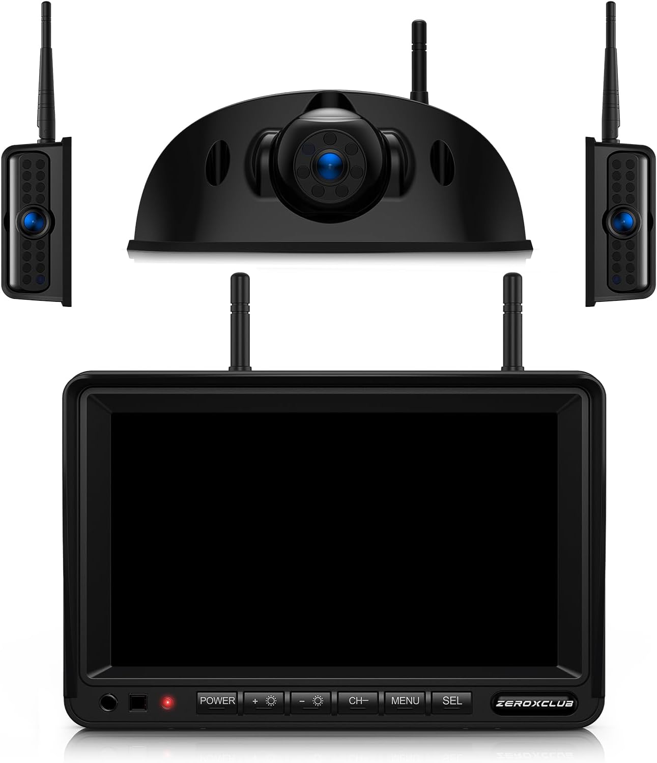 3-Camera Wireless RV Backup Camera System with 7-Inch Monitor, 1 Rear Sharkfin, 2 Side Cameras, DVR Monitor & IR Night Vision, IP69K Waterproof, Compatible with Furrion Pre-Wired RV Trailer