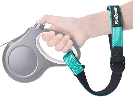 PetBonus Short Dog Leash, Safety Wrist Strap for Retractable Dog Leash, Reflective Design and Adjustable Soft Padded Handle, Extra Layer Security for Pet Stroller (Turquoise)
