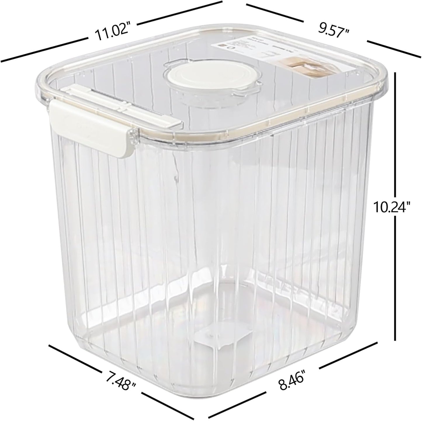 22 Lbs Large Rice Storage Container with Measuring Cup, Clear Pets Food Bin with Seal Locking Lid, Dry Food Flour Bin for Rice, Flour, Pet Food, Baking Supplies