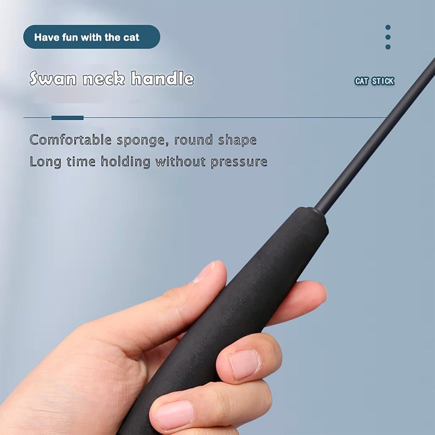 Interactive Cat Wand Toy with Cat Dancer, Retractable Feather Fox Tail Teaser for Indoor Cats, Enrichment Play Kittens to Senior Cats(Moon Grey)