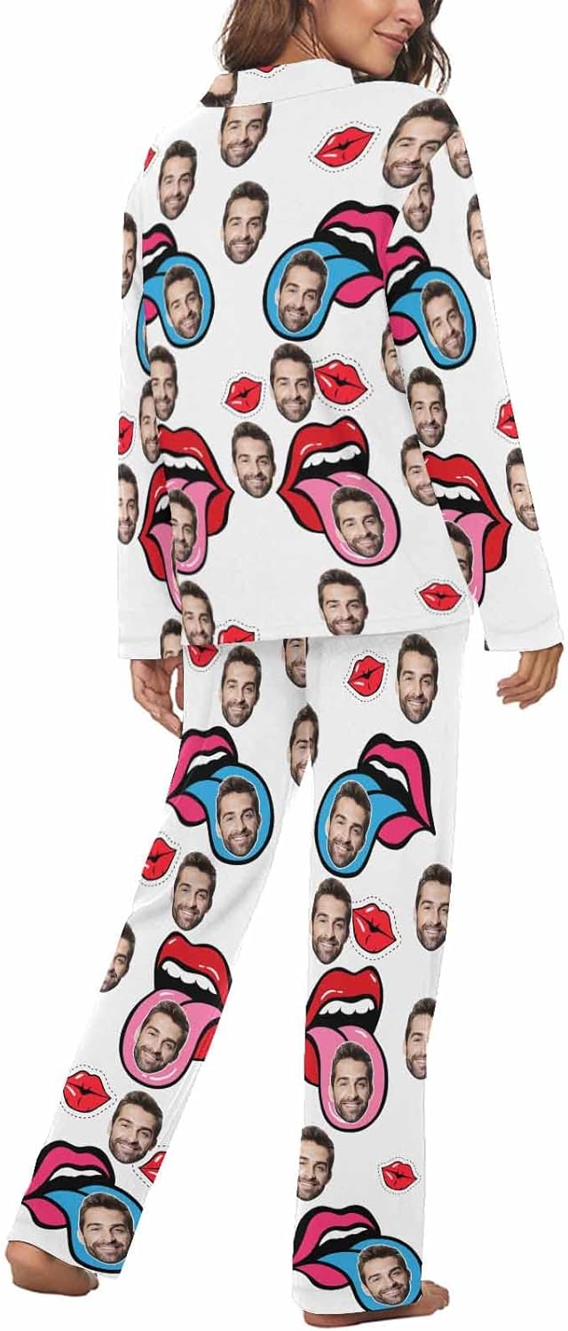 MyPupSocks Custom Face Pajamas for Women Set, Personalized Photo Long Sleepwear XS-XXL