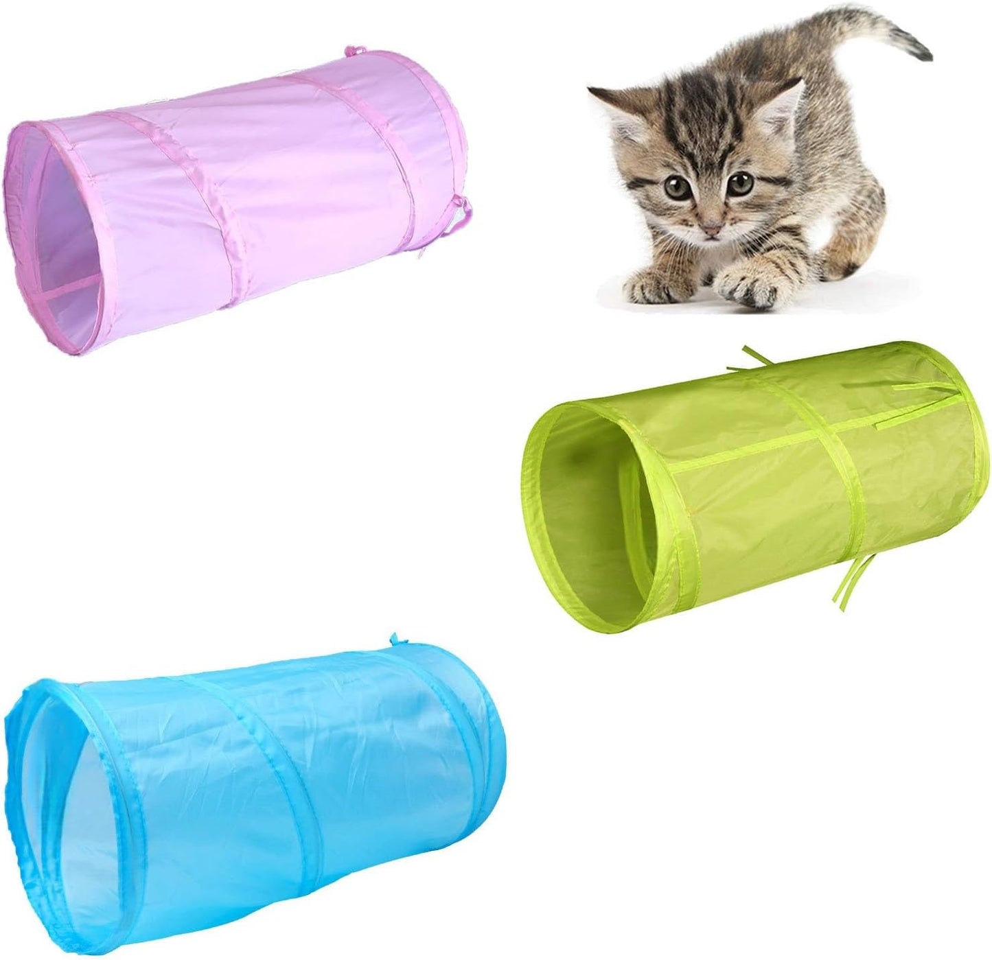 iCAGY Foldable Spiral Cat Tunnel - Indoor Toy for Small Cats, Kittens, and Rabbits - Tube for Interactive Play and Outdoor Fun - Pet Toy 20" 3 Pcs （Light Pink, Light Green, Sky Blue）