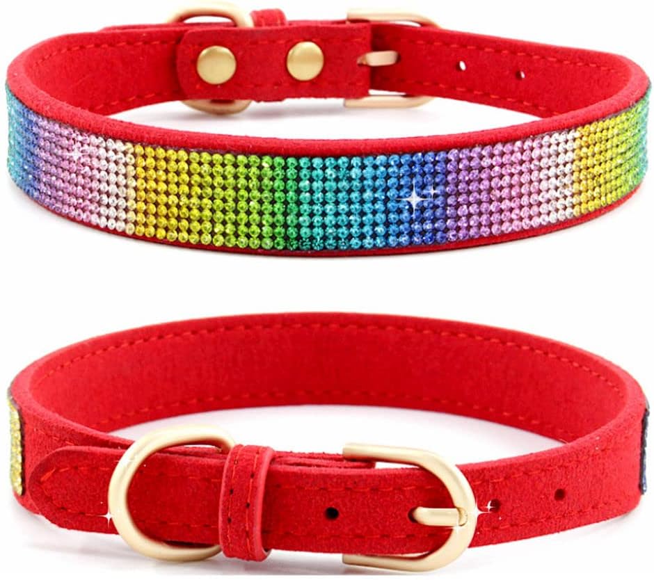 Rhinestone Dog Collar for Small Dogs, Bling Diamond Fancy Crystal Glitter Pretty Jewel Pet Puppy Collars for XXS XS Small Medium Large Breed Girl Dogs Female Cats Kitten, Colorful Red XSmall