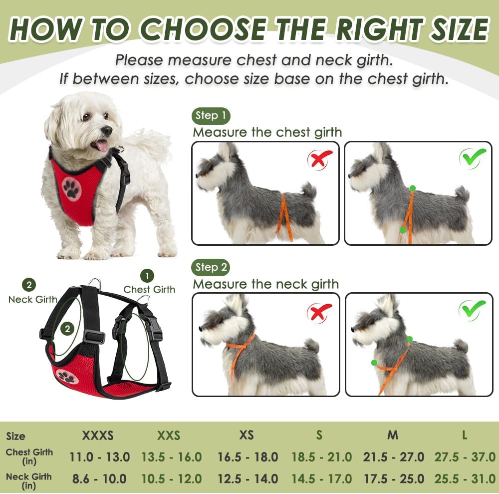 SlowTon Dog Seat Belt Harness for Car, Dog Car Harness Adjustable Mesh Breathable & Dog Seatbelt Safety Tether with Elastic Bungee for Small Medium Large Pets(Red, Double Clip, S)
