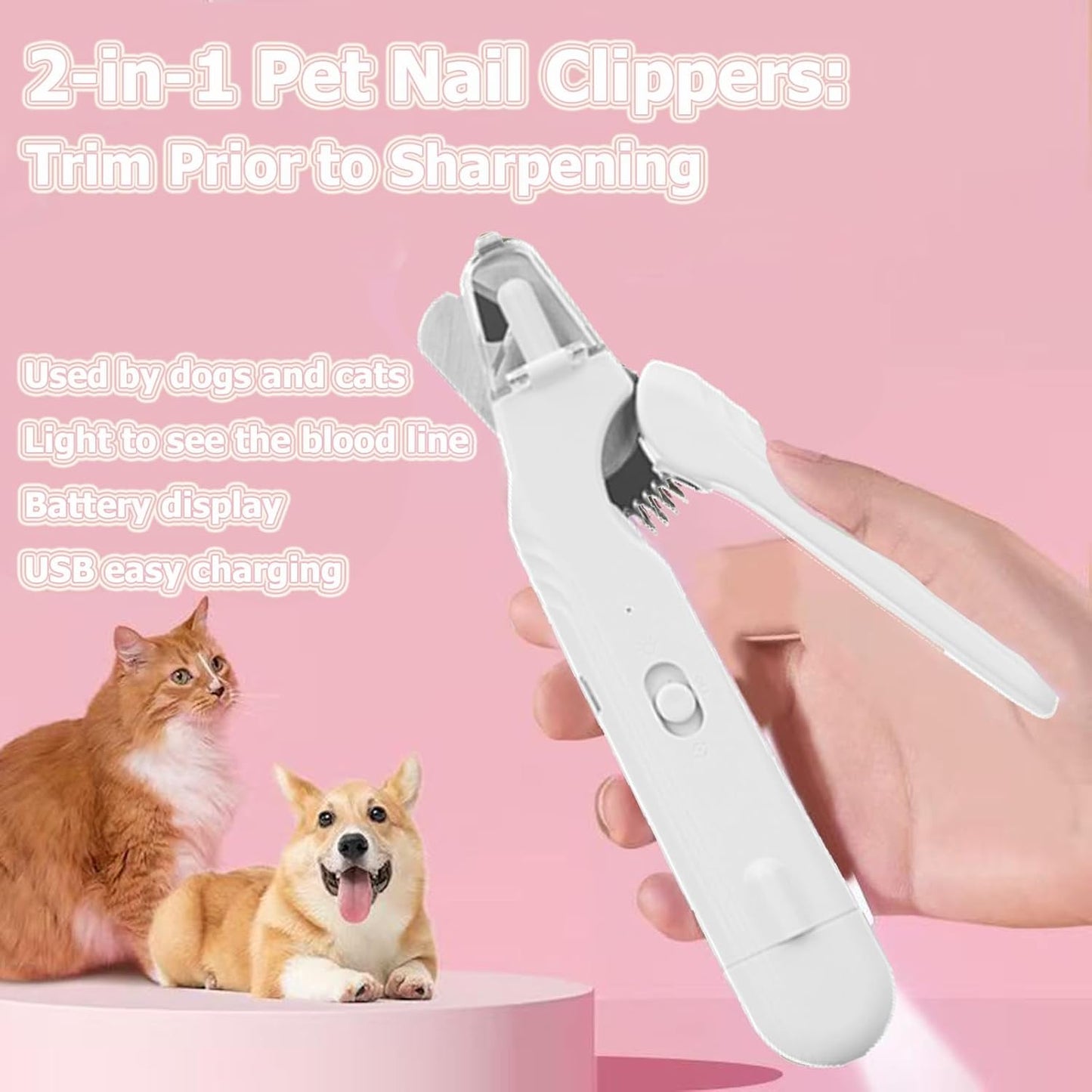 2 In 1 Pet Nail Clipper and Grinder, Professional Electric Rechargeable Pet Nail Fast Trimmer, Painless, Claw Care Grooming, Smoothing, Silent - Shockproof, For Small, Large Dogs & Cats, upgraded