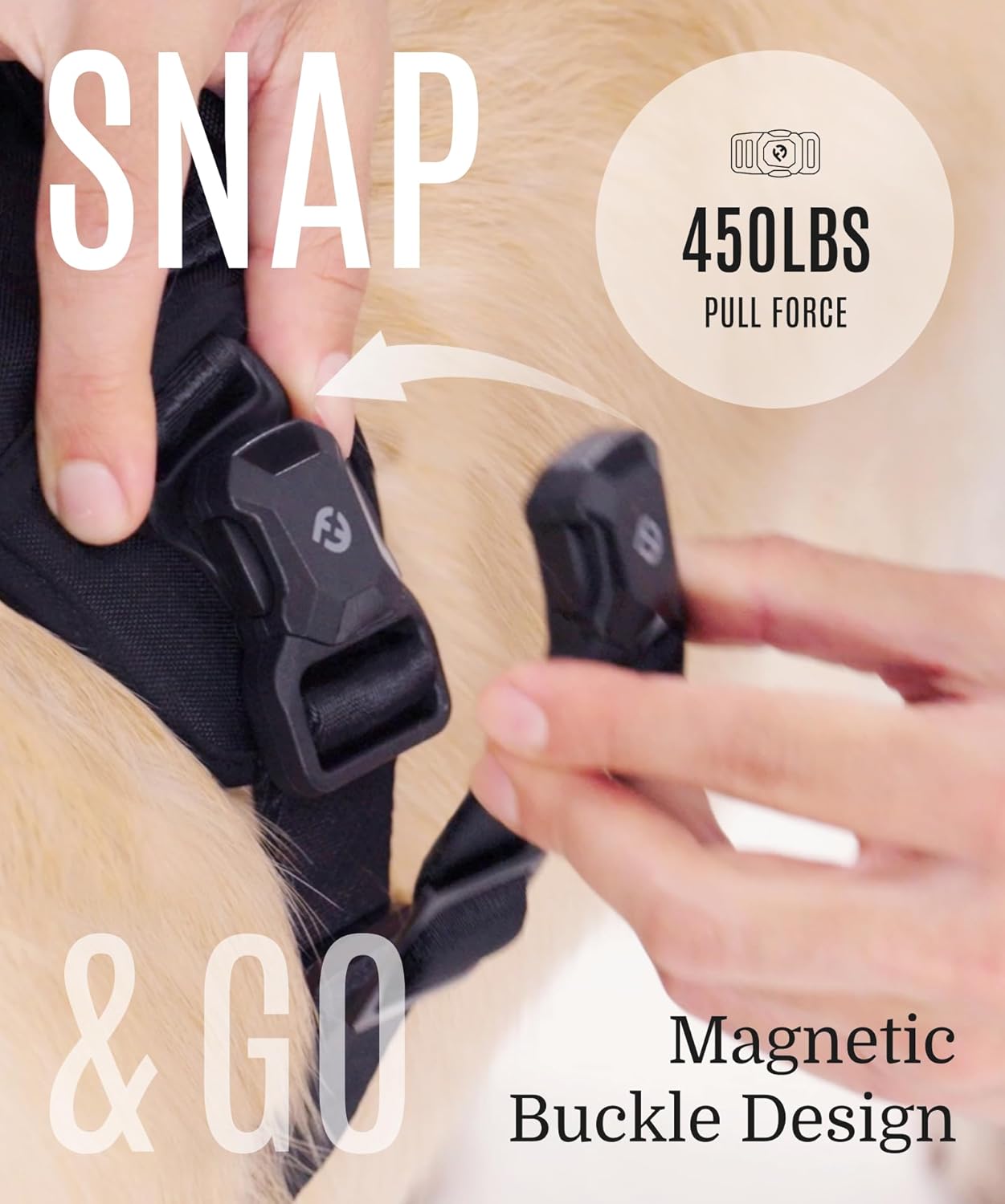 2025 New Edition, Fei & Eve MagEase Dog Harness - 3-Second Magnetic Buckles | 3-Point No-Pull Control | Heavy-Duty 900D Nylon | Dual Safety Handles | Breathable Mesh | Adjustable Fit | X-Large, Gray